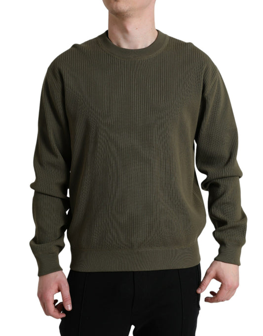 Dolce & Gabbana Green Cotton Crew Neck Men Pullover Sweater by Dolce & Gabbana