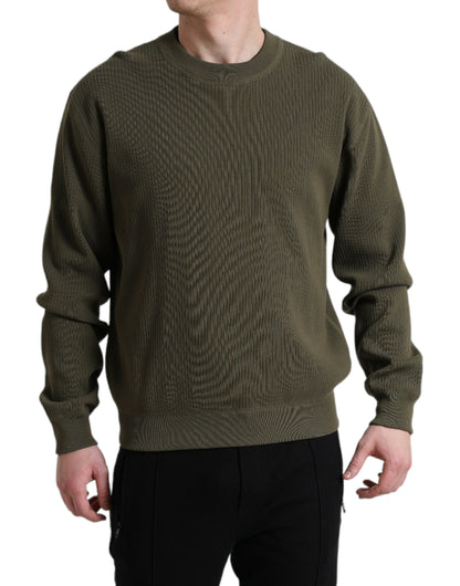 Dolce & Gabbana Green Cotton Crew Neck Men Pullover Sweater by Dolce & Gabbana