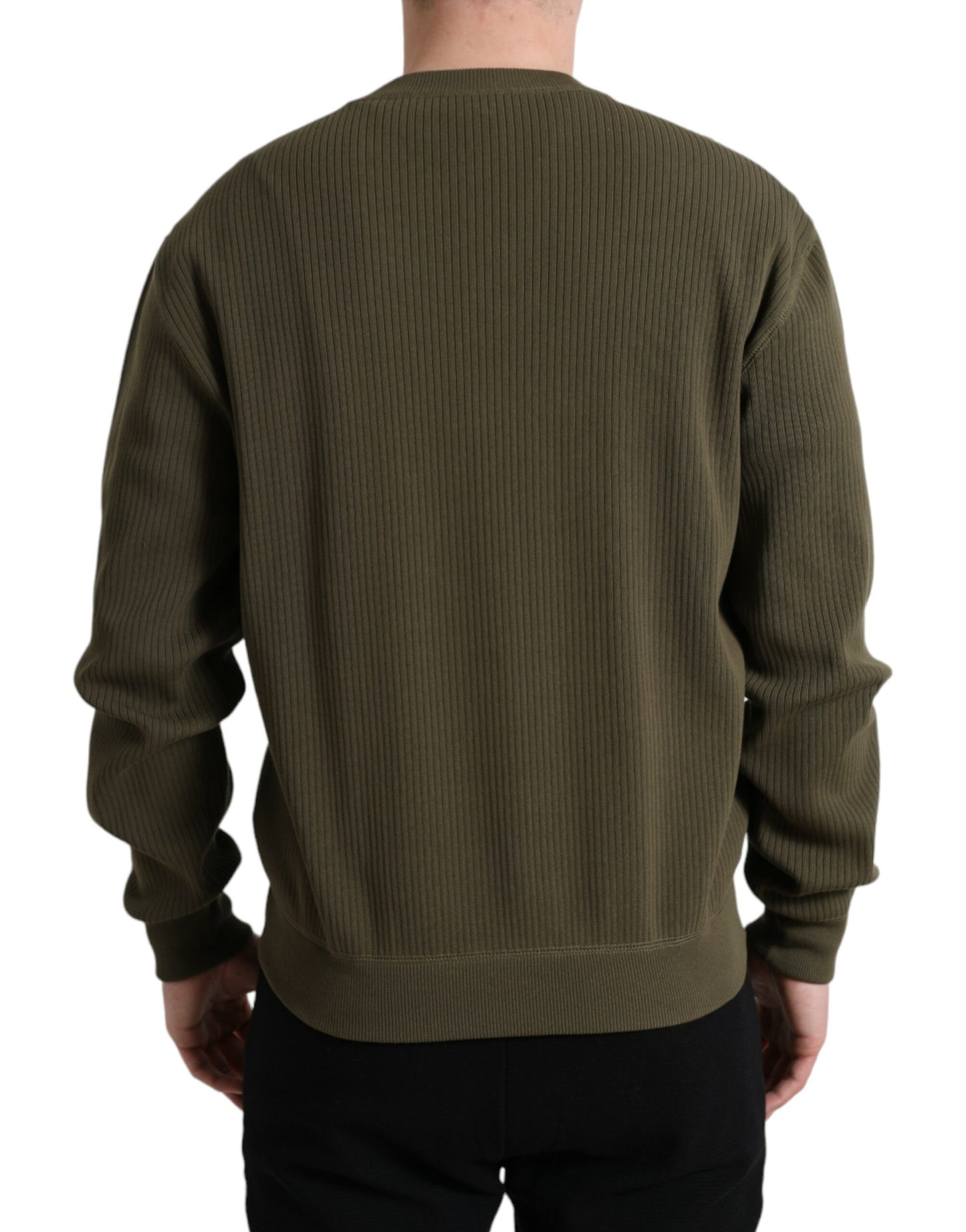 Dolce & Gabbana Green Cotton Crew Neck Men Pullover Sweater by Dolce & Gabbana