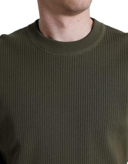Dolce & Gabbana Green Cotton Crew Neck Men Pullover Sweater by Dolce & Gabbana