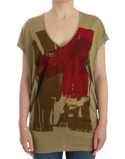 T-shirt à col en V imprimé multicolore vert Costume National Chic
