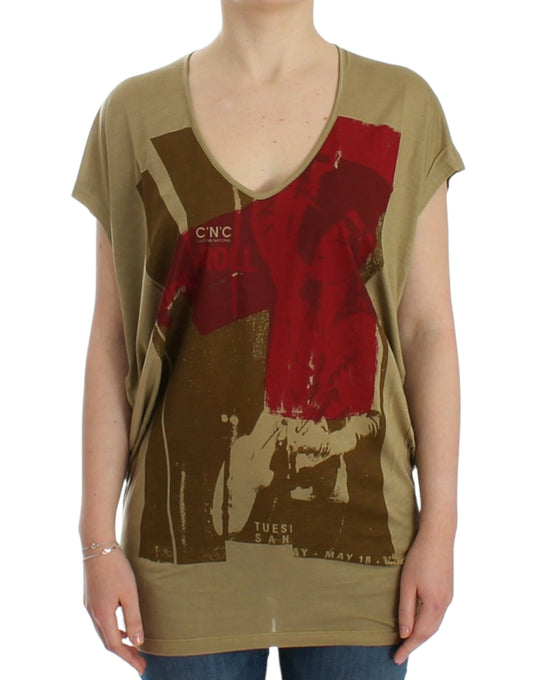 T-shirt à col en V imprimé multicolore vert Costume National Chic