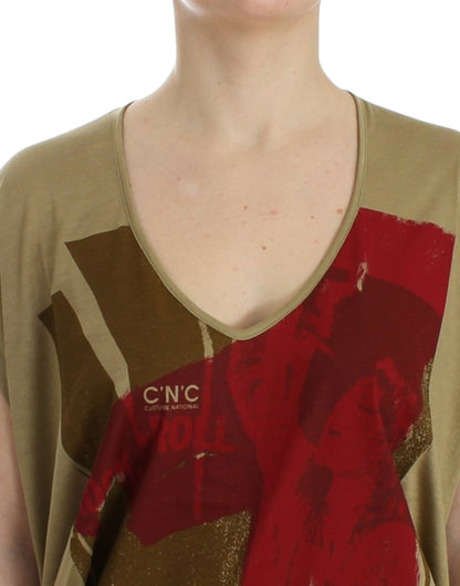 T-shirt à col en V imprimé multicolore vert Costume National Chic
