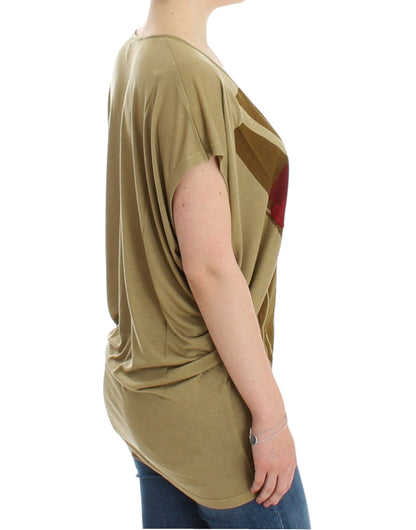 T-shirt à col en V imprimé multicolore vert Costume National Chic
