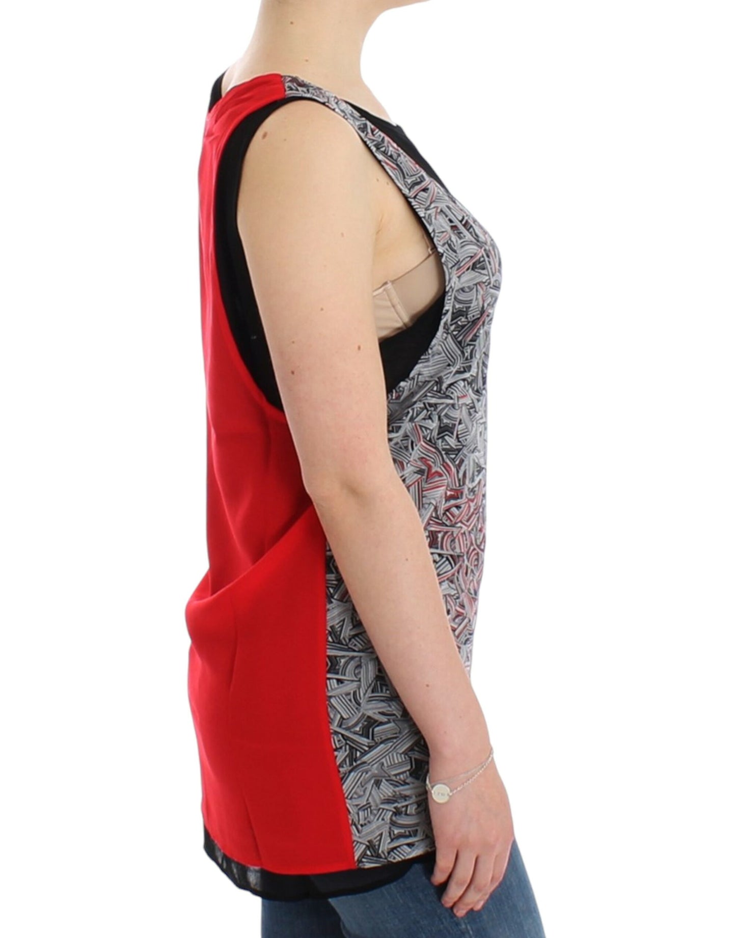 Costume national élégant sans manches, haut noir et rouge