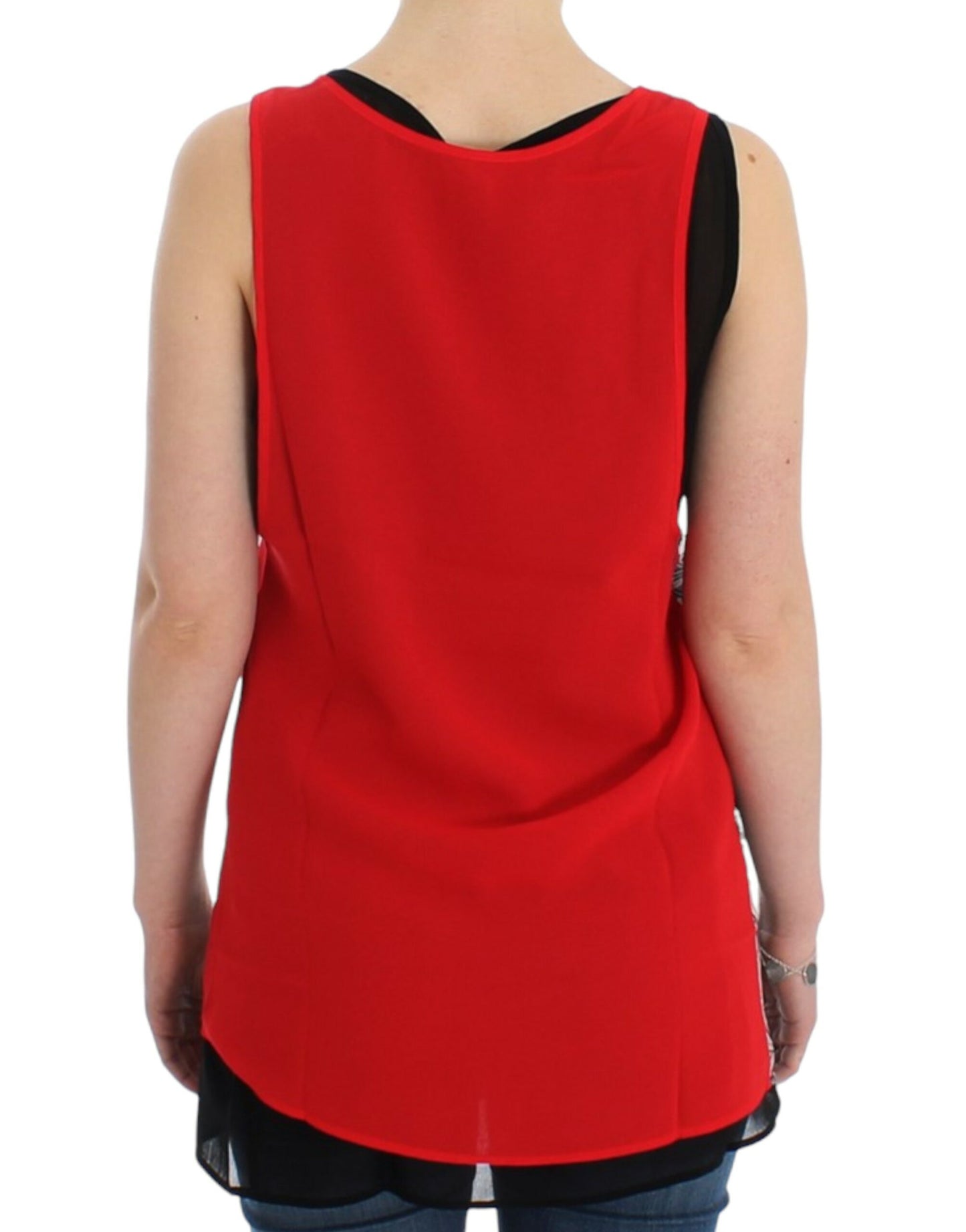 Costume national élégant sans manches, haut noir et rouge