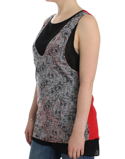 Costume national élégant sans manches, haut noir et rouge
