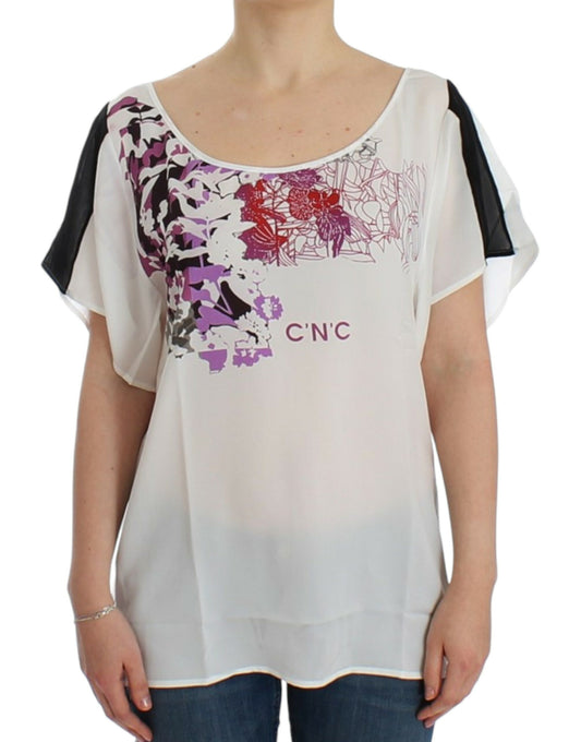 T-shirt blanc à col en V et imprimé Costume National Chic