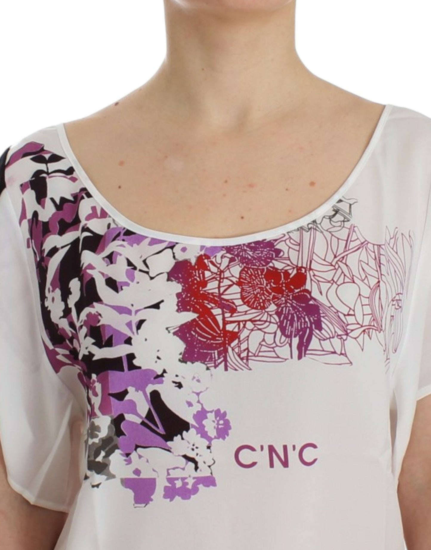 T-shirt blanc à col en V et imprimé Costume National Chic