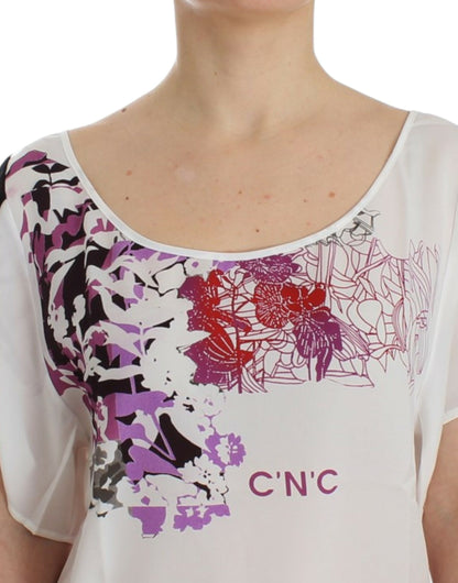 T-shirt blanc à col en V et imprimé Costume National Chic