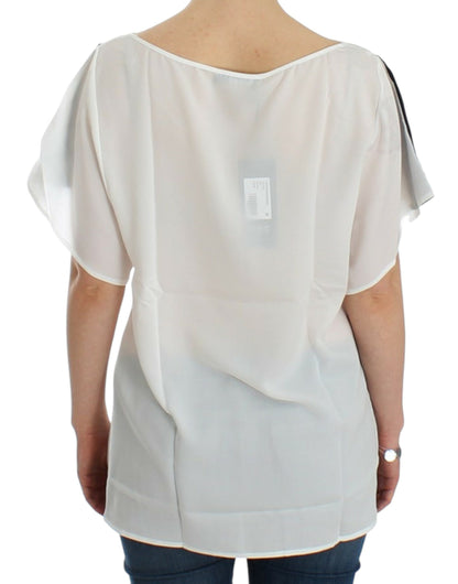 T-shirt blanc à col en V et imprimé Costume National Chic