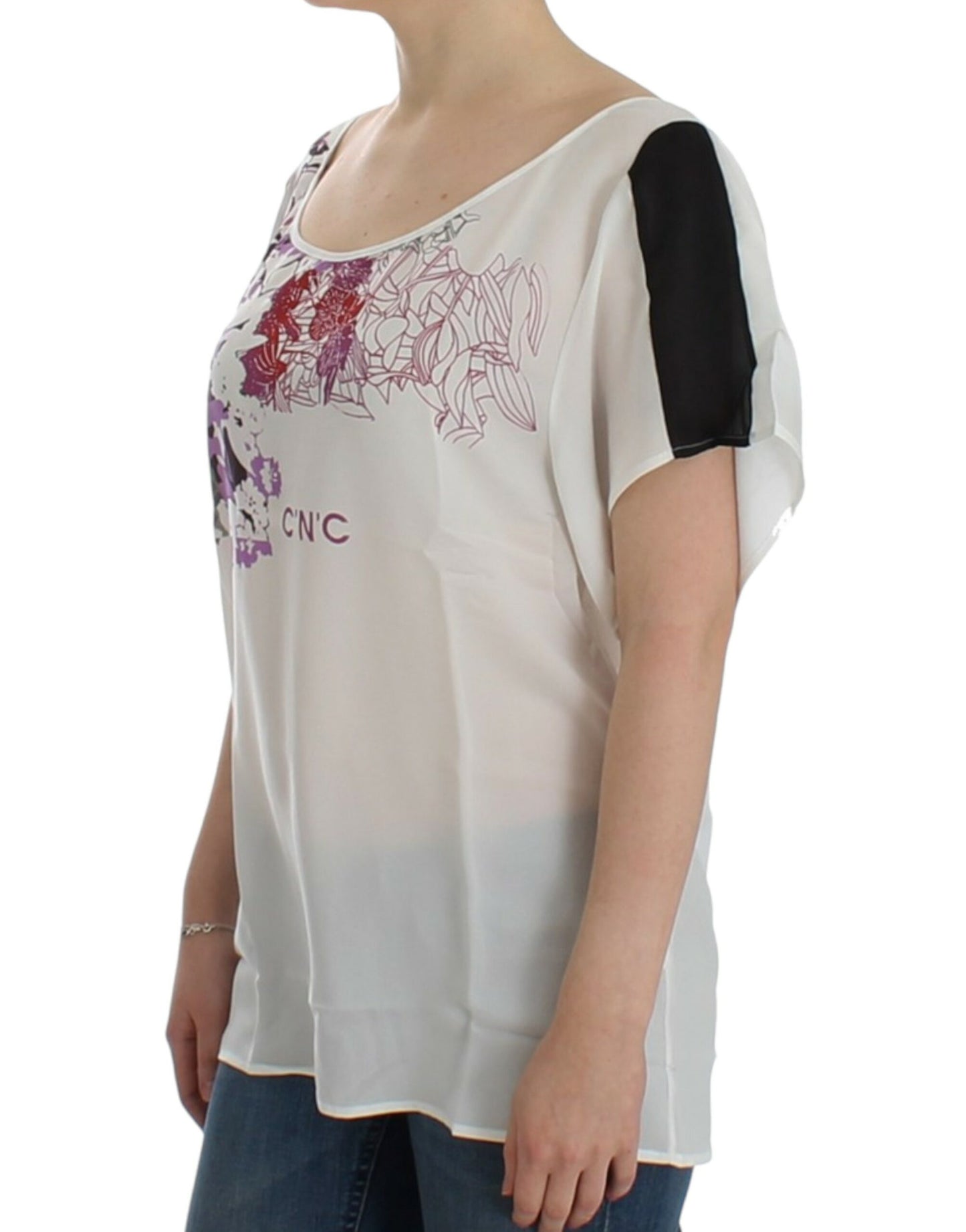 T-shirt blanc à col en V et imprimé Costume National Chic