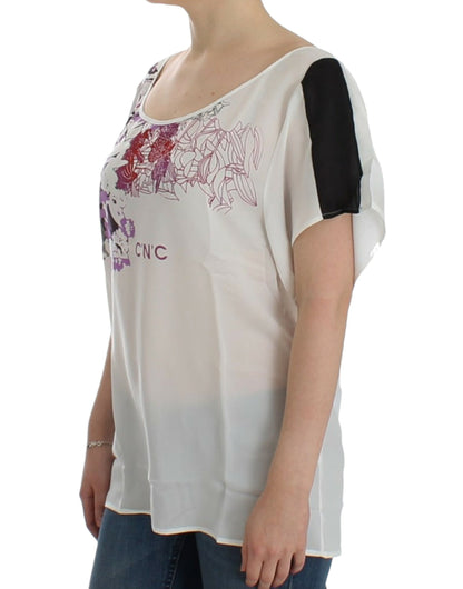 T-shirt blanc à col en V et imprimé Costume National Chic