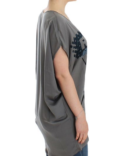 Costume national élégant, tunique à col en V avec imprimé à motifs