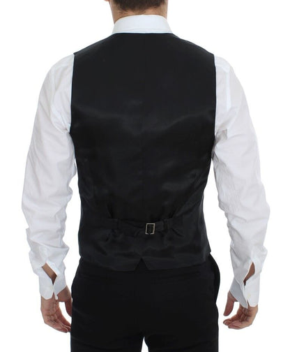 Dolce &amp; Gabbana Chic Robe Gilet en Laine et Soie à Rayures Noires