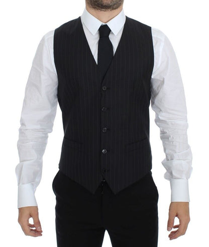 Dolce &amp; Gabbana Chic Robe Gilet en Laine et Soie à Rayures Noires