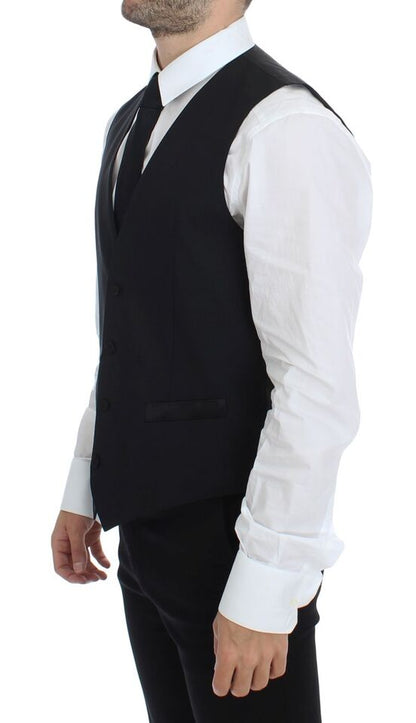 Gilet élégant en soie et laine noire Dolce &amp; Gabbana