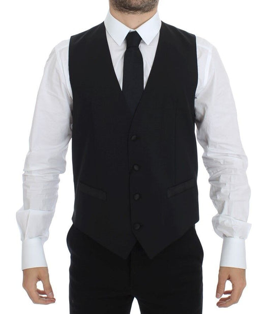 Gilet élégant en soie et laine noire Dolce &amp; Gabbana