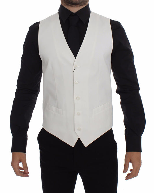 Dolce &amp; Gabbana Élégant gilet en coton et soie blanc