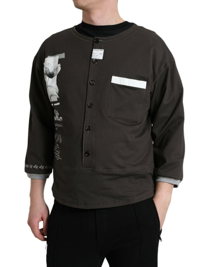 Dolce & Gabbana Dark Gray Cotton Button Down Pullover Sweater by Dolce & Gabbana
