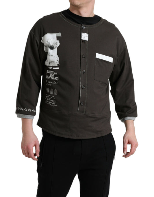 Dolce & Gabbana Dark Gray Cotton Button Down Pullover Sweater by Dolce & Gabbana