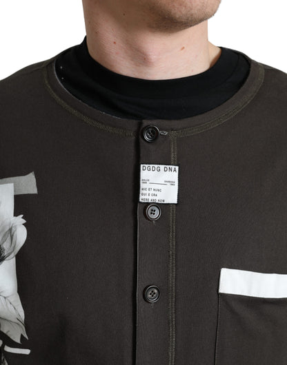 Dolce & Gabbana Dark Gray Cotton Button Down Pullover Sweater by Dolce & Gabbana