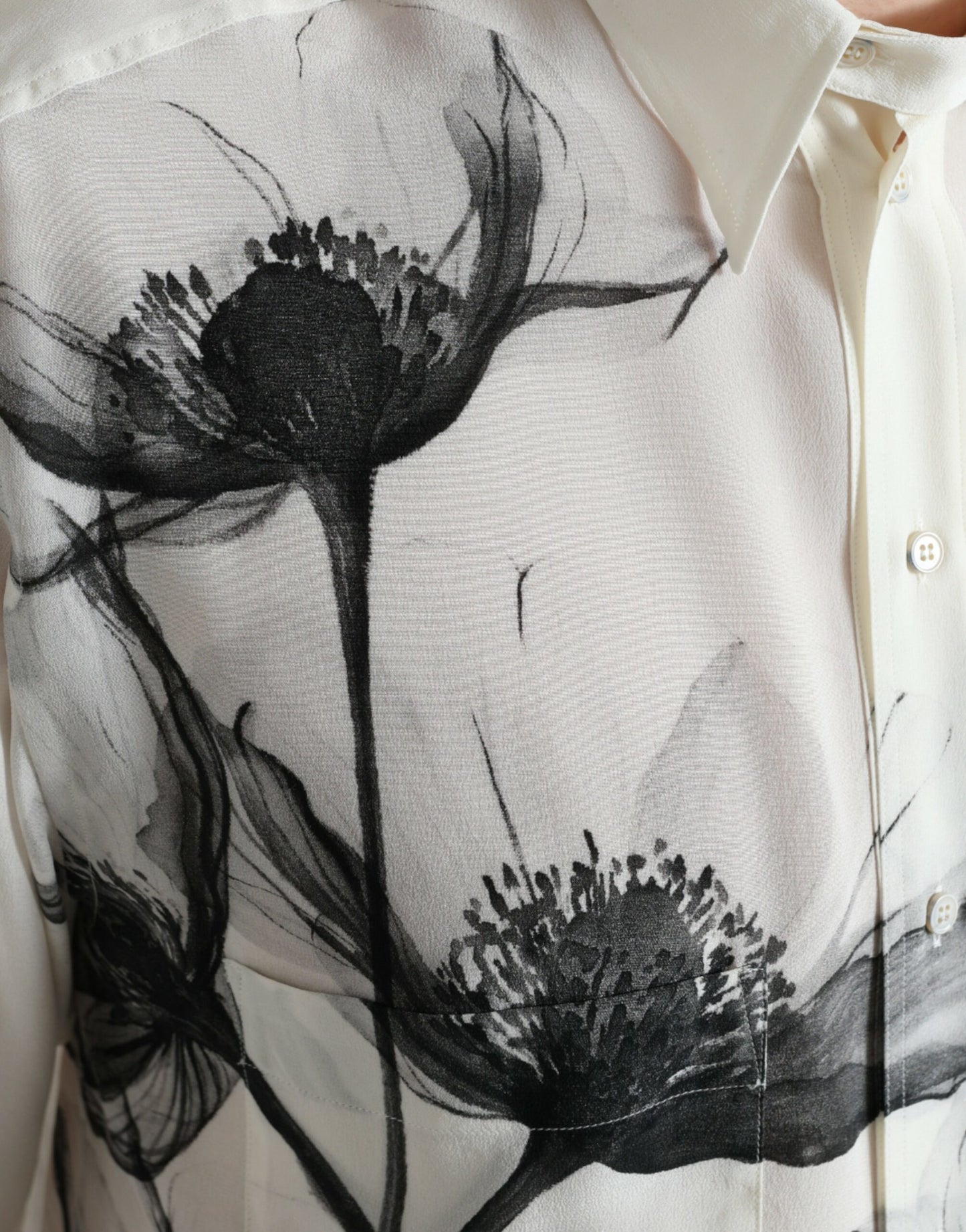 Dolce & Gabbana White Floral Collared Dress Silk Shirt by Dolce & Gabbana