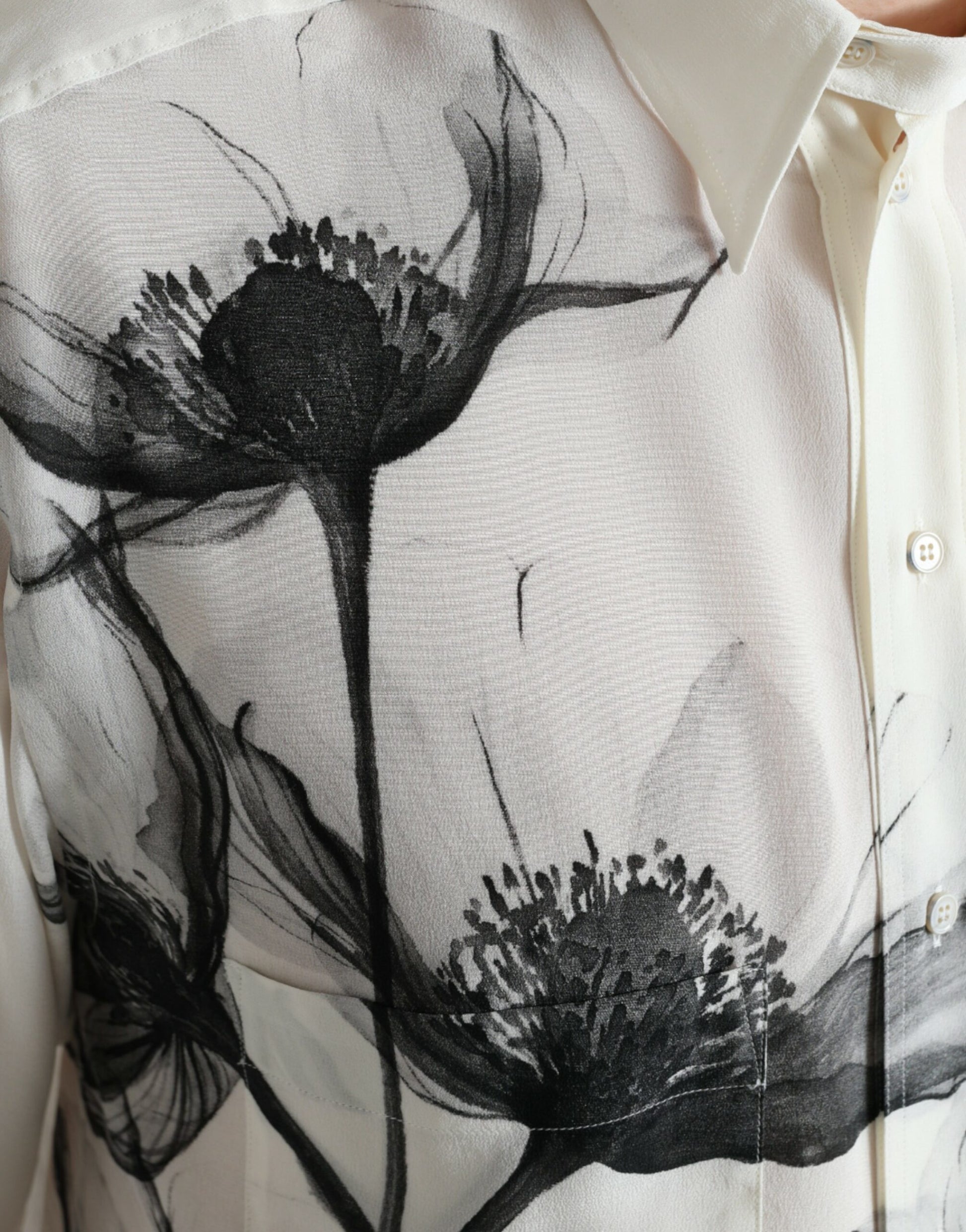 Dolce & Gabbana White Floral Collared Dress Silk Shirt by Dolce & Gabbana