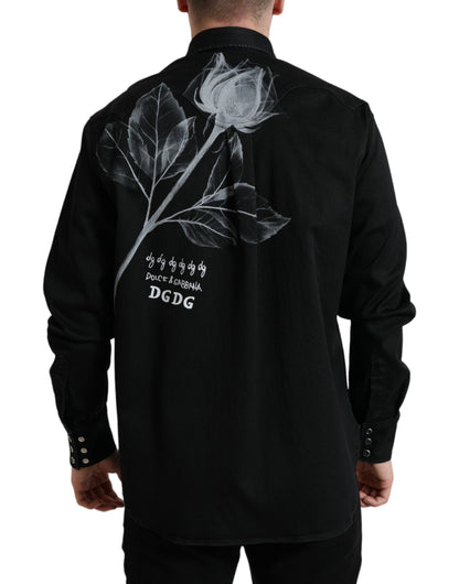 Dolce & Gabbana Black Floral Cotton Collared Dress Shirt by Dolce & Gabbana
