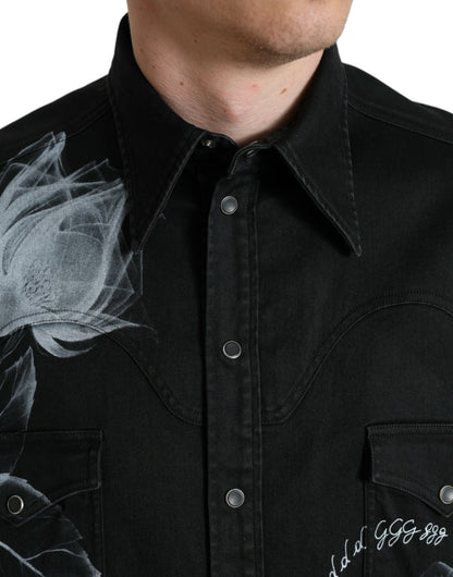 Dolce & Gabbana Black Floral Cotton Collared Dress Shirt by Dolce & Gabbana