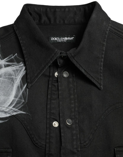 Dolce & Gabbana Black Floral Cotton Collared Dress Shirt by Dolce & Gabbana