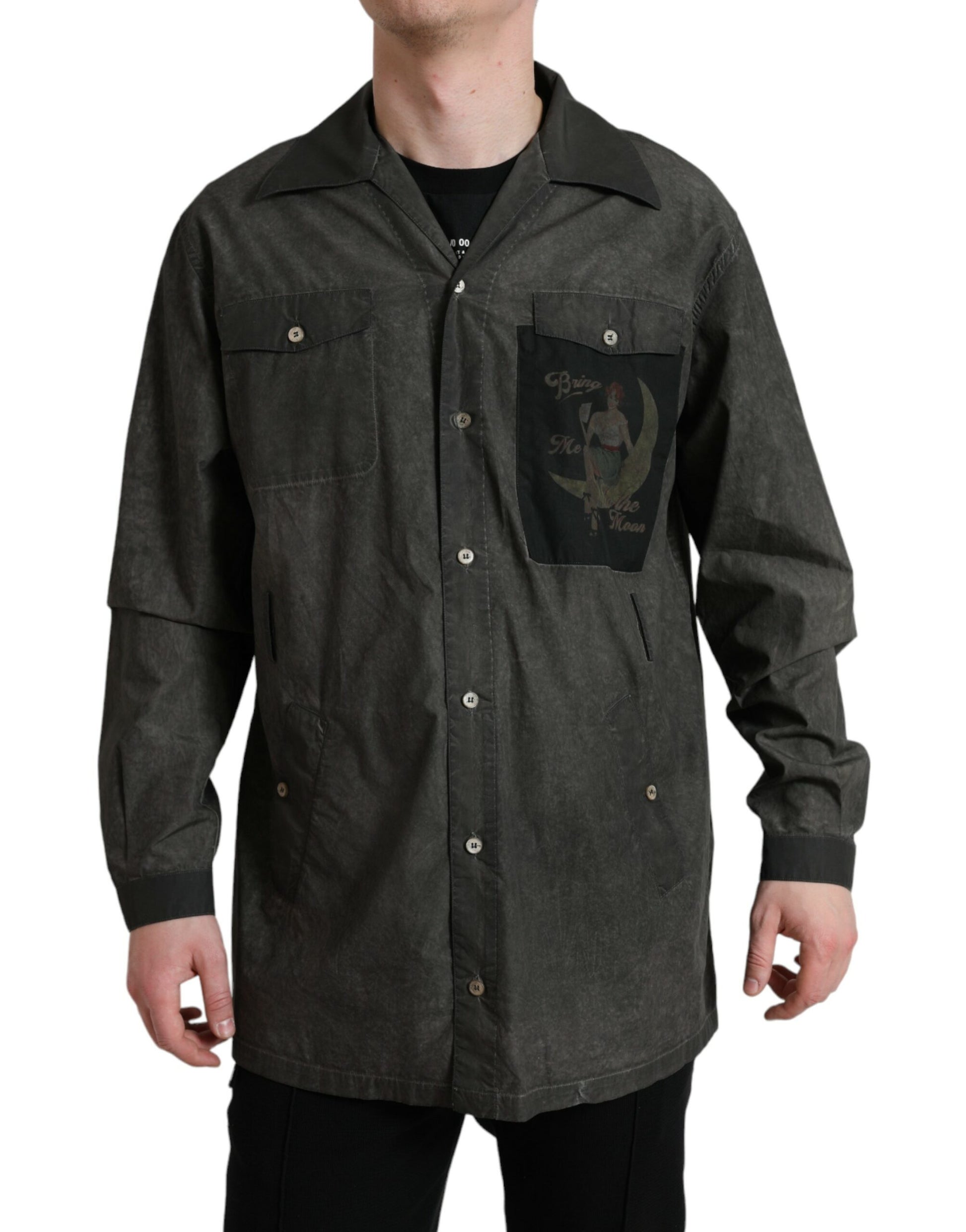 Dolce & Gabbana Dark Gray Cotton Collared Long Sleeves Shirt by Dolce & Gabbana