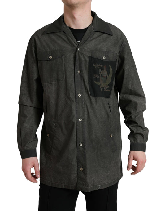 Dolce & Gabbana Dark Gray Cotton Collared Long Sleeves Shirt by Dolce & Gabbana