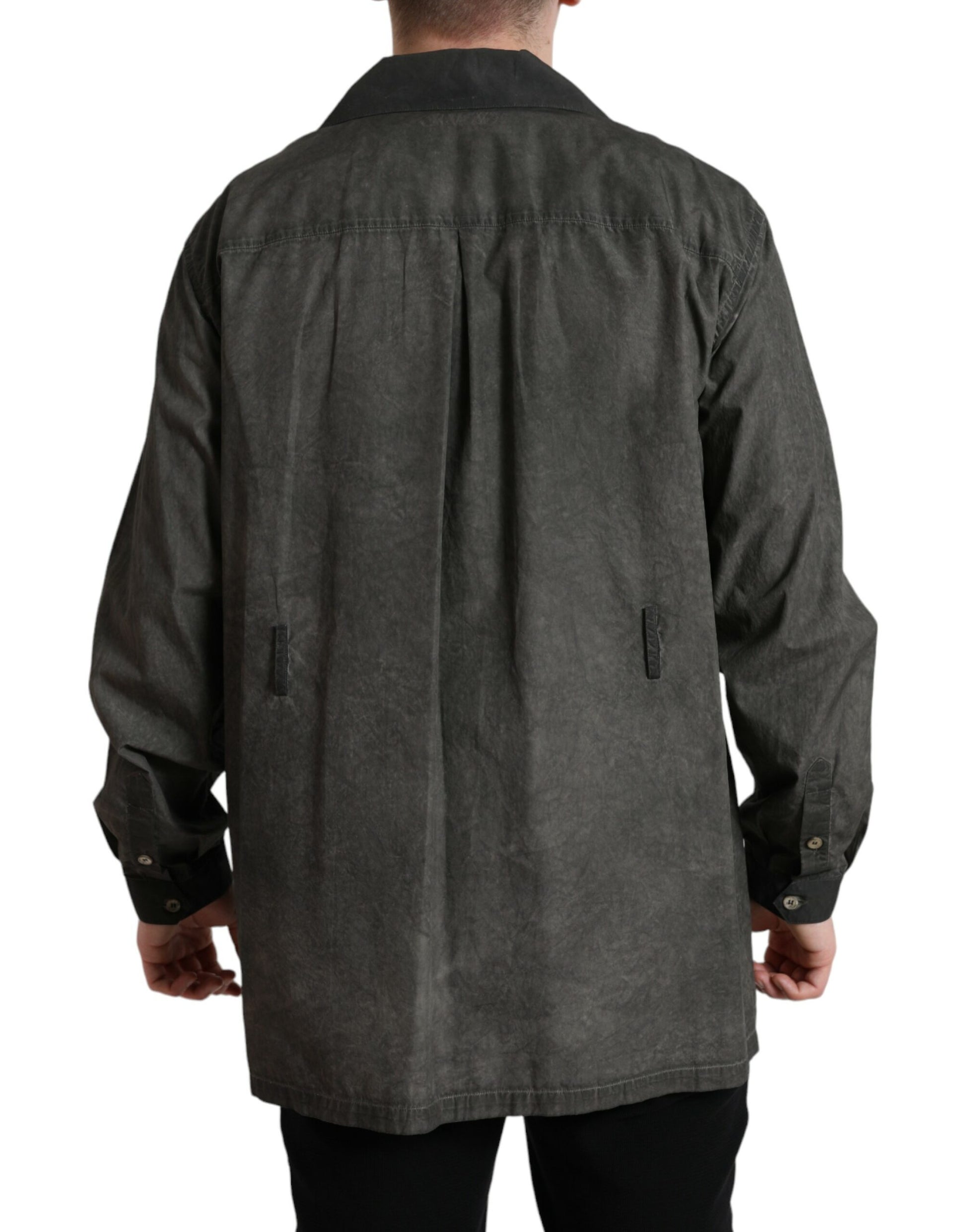 Dolce & Gabbana Dark Gray Cotton Collared Long Sleeves Shirt by Dolce & Gabbana