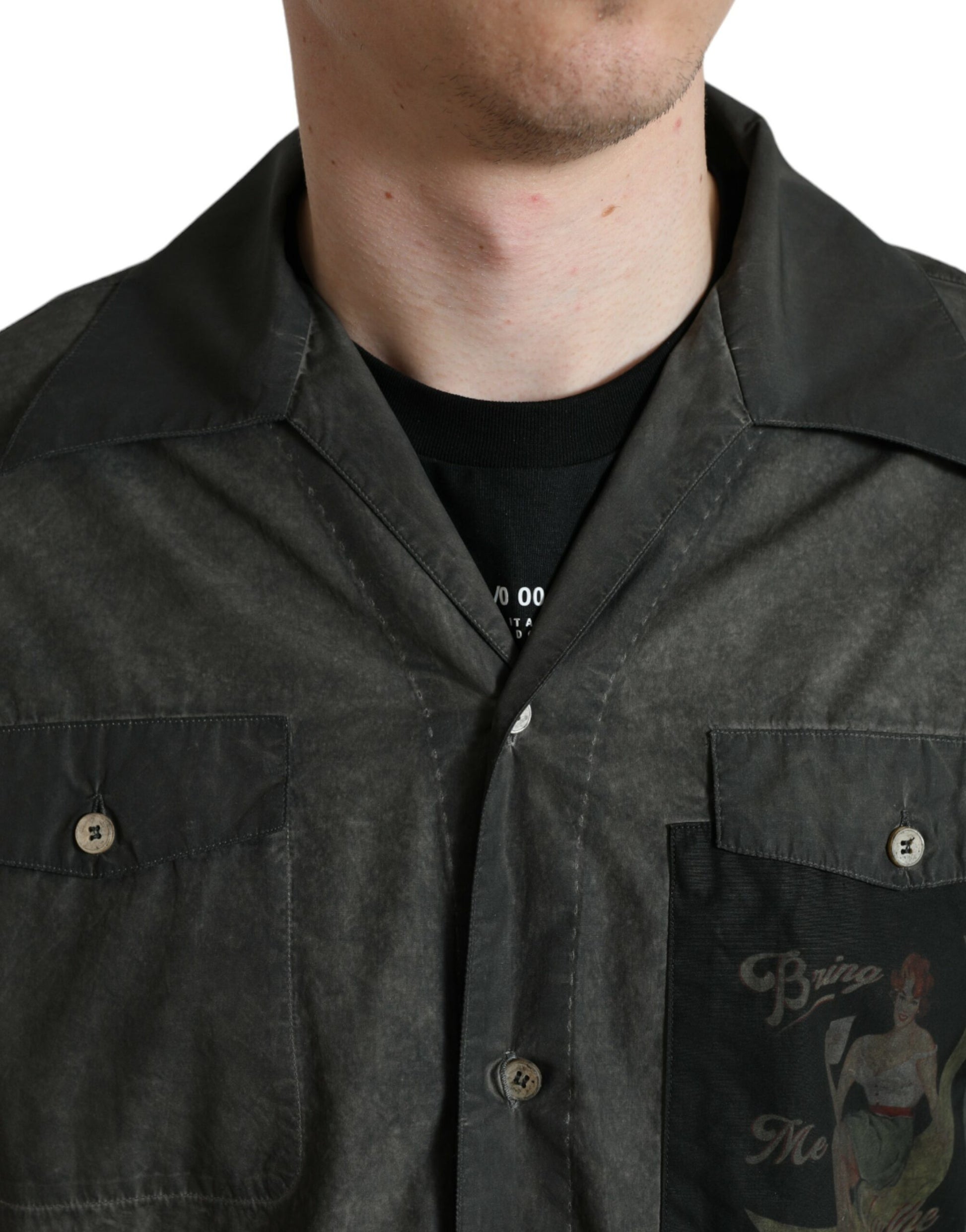 Dolce & Gabbana Dark Gray Cotton Collared Long Sleeves Shirt by Dolce & Gabbana