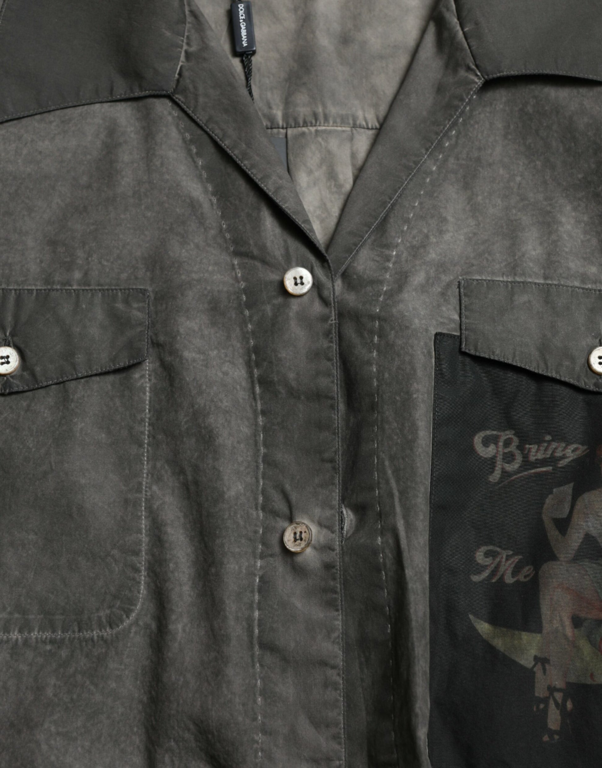 Dolce & Gabbana Dark Gray Cotton Collared Long Sleeves Shirt by Dolce & Gabbana