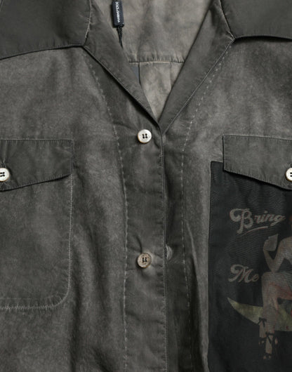 Dolce & Gabbana Dark Gray Cotton Collared Long Sleeves Shirt by Dolce & Gabbana