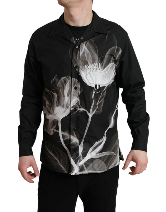 Dolce & Gabbana Black Floral Cotton Collared Long Sleeves Men Shirt by Dolce & Gabbana