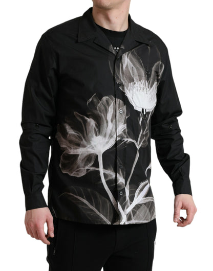 Dolce & Gabbana Black Floral Cotton Collared Long Sleeves Men Shirt by Dolce & Gabbana