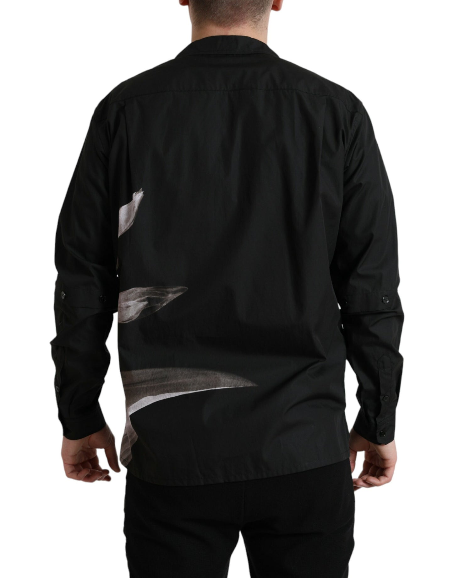 Dolce & Gabbana Black Floral Cotton Collared Long Sleeves Men Shirt by Dolce & Gabbana