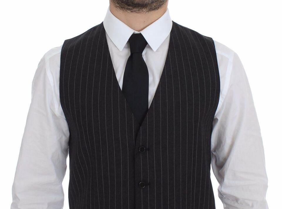 Dolce &amp; Gabbana Gray Striped Wool Logo Vest Gilet Weste