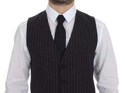 Dolce &amp; Gabbana Gray Striped Wool Logo Vest Gilet Weste
