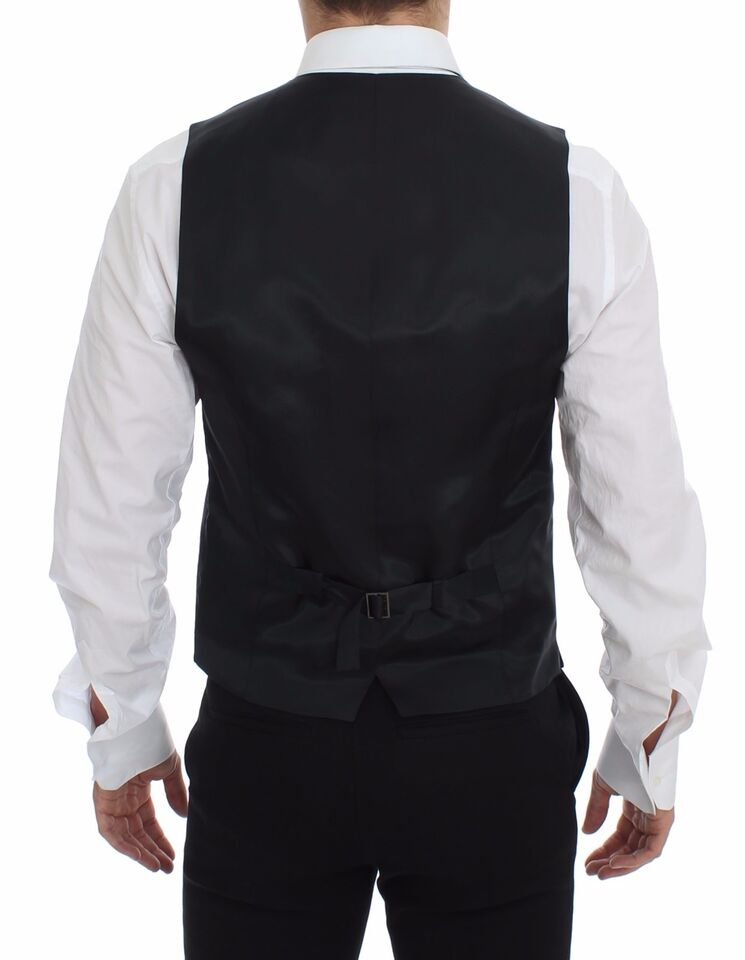 Dolce &amp; Gabbana Gray Striped Wool Logo Vest Gilet Weste