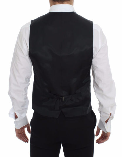 Dolce &amp; Gabbana Gray Striped Wool Logo Vest Gilet Weste