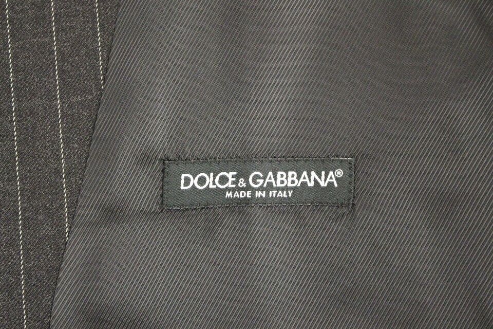 Dolce &amp; Gabbana Gray Striped Wool Logo Vest Gilet Weste
