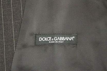 Dolce &amp; Gabbana Gray Striped Wool Logo Vest Gilet Weste