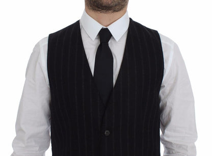 Dolce &amp; Gabbana Élégant gilet à rayures noires à boutonnage simple