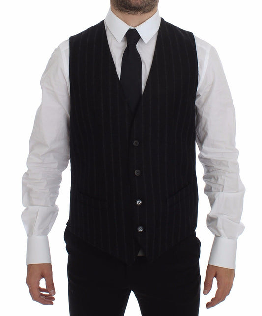 Dolce &amp; Gabbana Élégant gilet à rayures noires à boutonnage simple