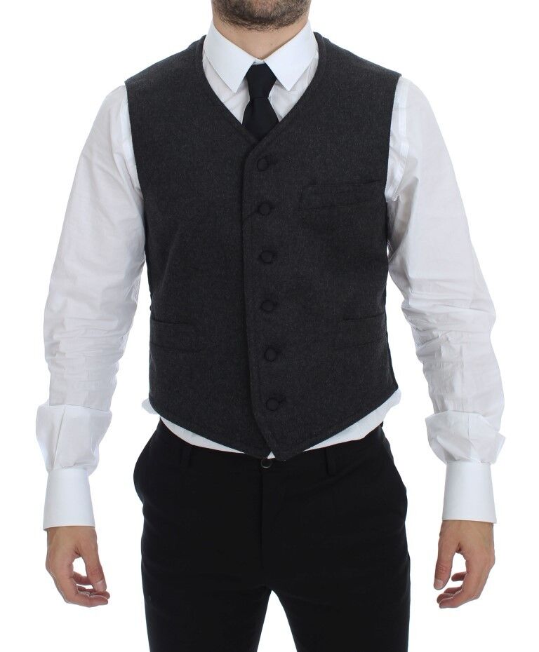 Dolce & Gabbana Gray Wool Blend Logo Vest Gilet Weste by Dolce & Gabbana