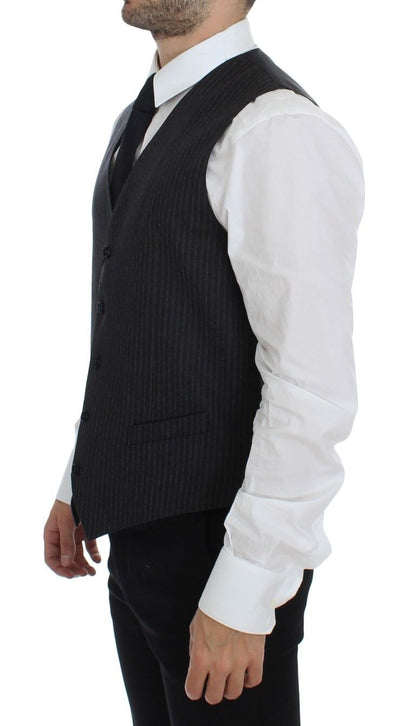Dolce &amp; Gabbana Gray Striped Wool Single Breasted Cardigan